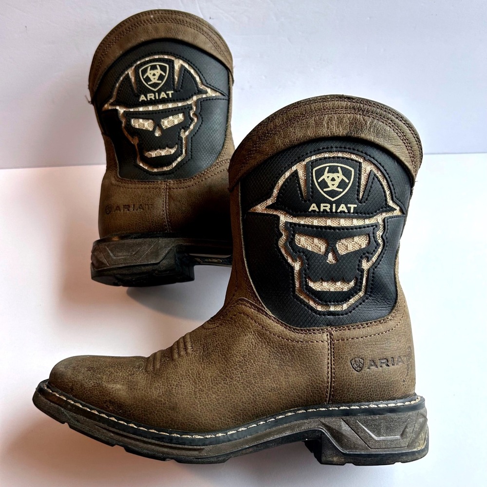 Ariat Boys Workhog Venttek Skull Western Boots Size 2 Brown Square Toe 10035885